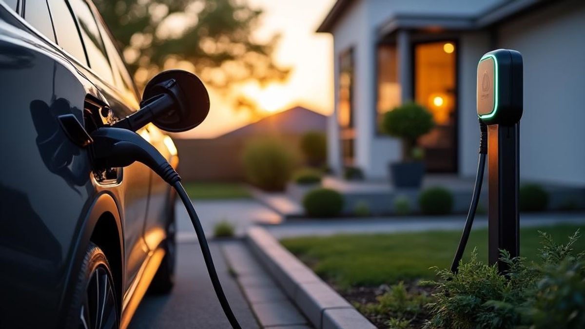 Station de recharge pour voiture électrique à domicile pendant le crépuscule