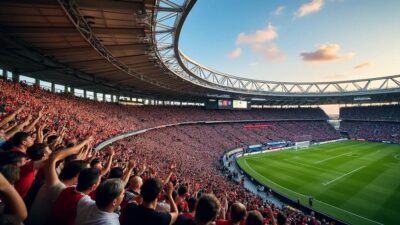 Panorama des gradins remplis avec des supporters enthousiastes