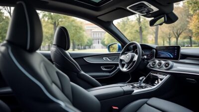 Image de l'intérieur d'une voiture avec finition haut de gamme et connectivité moderne
