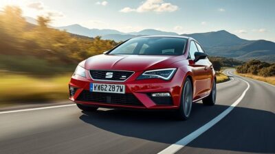 Image d'une Seat Leon démontrant ses capacités sportives sur une belle route sinueuse.
