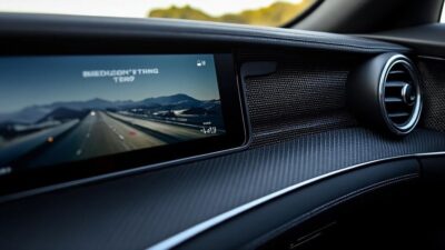 Vue rapprochée de l'équipement sonore dans la Mercedes AMG GT électrique imitant le rugissement d'un moteur robuste.