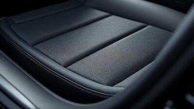 Aperçu d'une sellerie automobile avec une couche protectrice lisse, soulignant le luxe et l'artisanat.