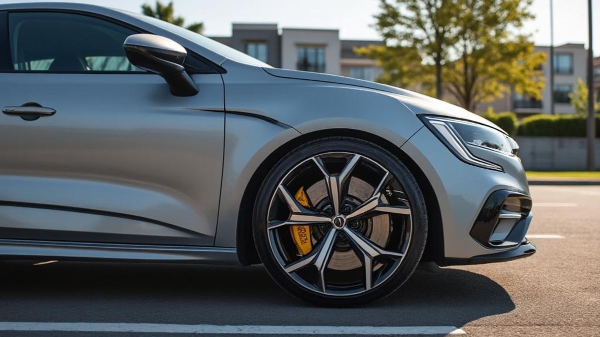 Profil latéral d'une Renault Clio avec des pneus sur une journée ensoleillée