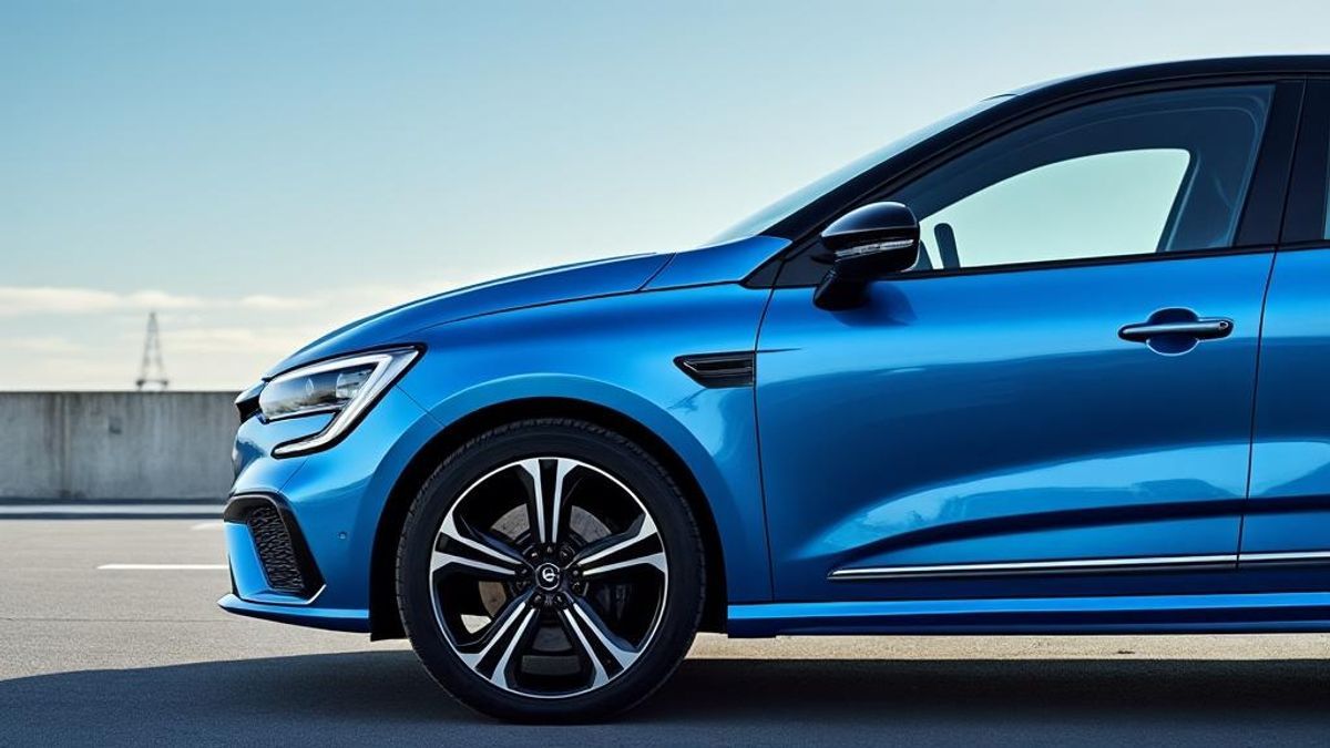 Renault en ville moderne, ciel dégagé