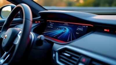 Illustration des feux de freinage adaptatifs sur un tableau de bord moderne de voiture