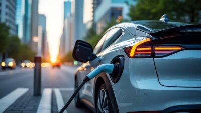 Détail d'une borne de recharge pour véhicules électriques en milieu urbain dynamique.