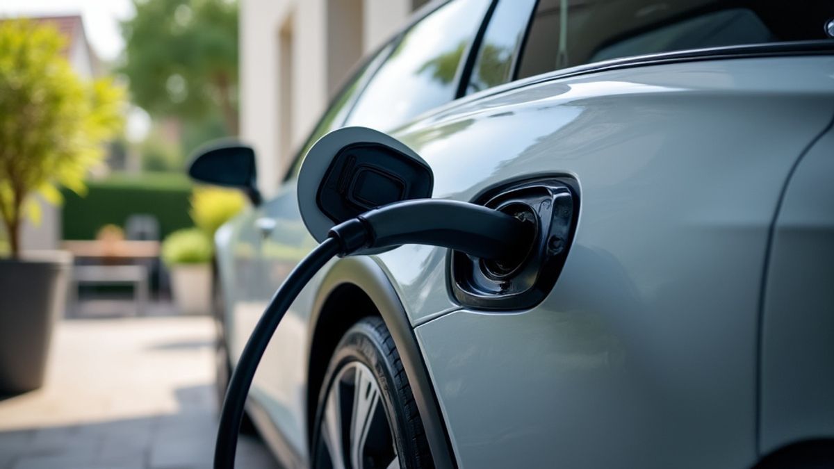 Voiture électrique branchée à domicile pour montrer l'accessibilité dans les foyers français contemporains.