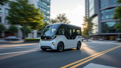 Photo dynamique d'une voiture BYD dans une ville, soulignant la mobilité durable