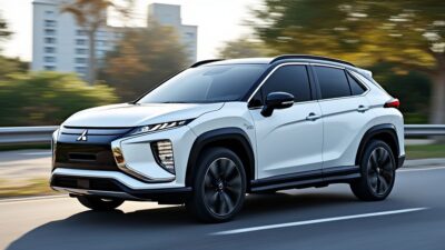 Image montrant le profil latéral soulignant le design aérodynamique du véhicule électrique Mitsubishi.