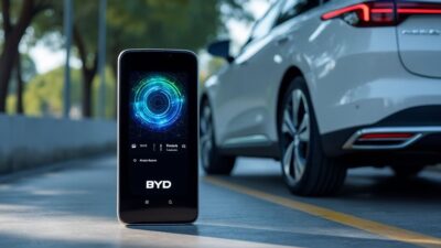 Gadget technologique BYD avec un véhicule électrique moderne
