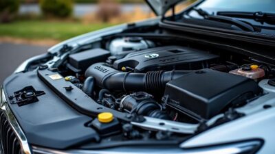 Sous le capot d'une voiture avec des pièces de moteur visibles pour illustrer le processus de diagnostic.