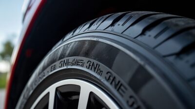 Vue rapprochée d'un pneu de Toyota Yaris montrant les motifs et la pression adéquate