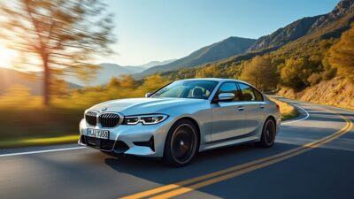 BMW i roulant à vive allure dans un environnement naturel, démontrant ses capacités écologiques