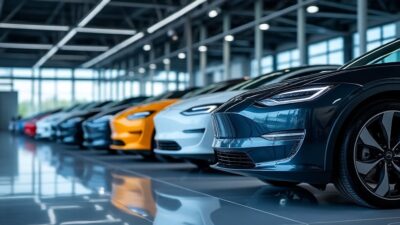 Gamme variée de voitures électriques montrant les innovations récentes et le style moderne.