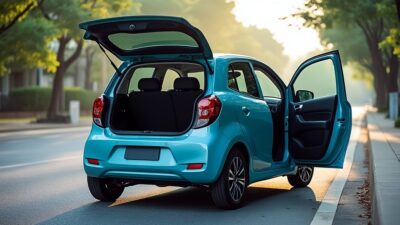 Image de la Seicento Auto vue de l'arrière, soulignant son espace généreux pour le coffre et ses atouts pour les familles.