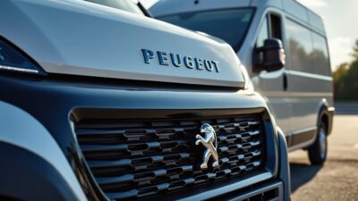 Image rapprochée d'un Peugeot Boxer montrant sa conception solide et son vaste espace de chargement.