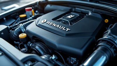 Détail rapproché d'un moteur Renault célèbre pour son innovation et sa précision dans l'ingénierie.