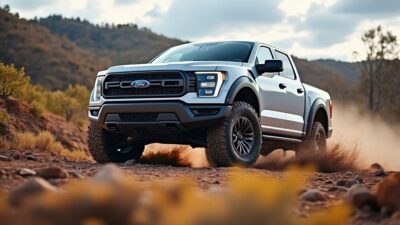 Pickup Ford électrique démontrant sa robustesse sur terrain difficile
