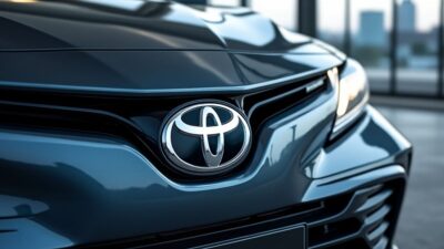 Détail du logo Toyota sur une voiture moderne au Japon
