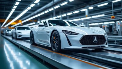 Usine Stellantis avec lignes de production modernes et technologies automobiles innovantes