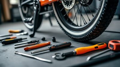 Vue rapprochée d'une roue arrière de vélo électrique avec outils pour optimiser la performance.