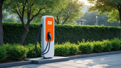Station de recharge Xiaomi pour véhicules électriques en ville verte.