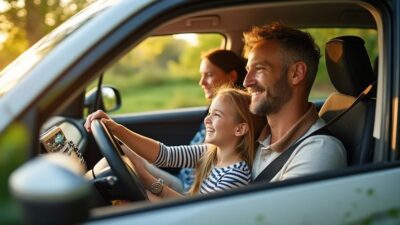 Une famille explore la nature pendant un week-end dans leur Multipla électrique, respirant l'air pur et vert.