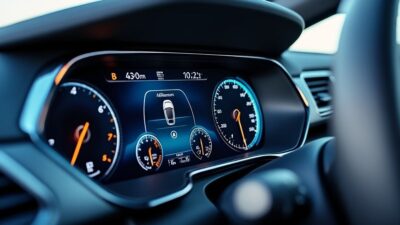 Vue rapprochée des instruments technologiques modernes dans une voiture
