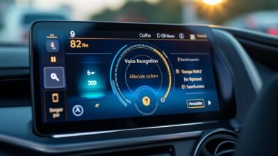 Détails du tableau de bord d'une voiture avec reconnaissance vocale et navigation intégrée