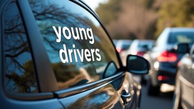 Panneau de signalisation pour jeune conducteur avec reflets des voitures environnantes