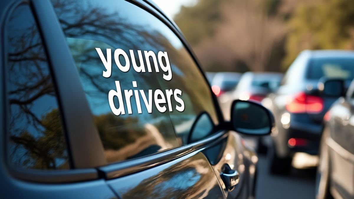 Panneau de signalisation pour jeune conducteur avec reflets des voitures environnantes