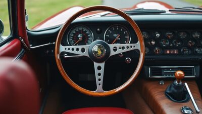Volant en bois Jaguar E-Type et tableau de bord emblématique