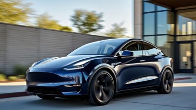 Image de comparaison entre batteries Tesla Model Y neuve et usagée, montrant la durabilité.