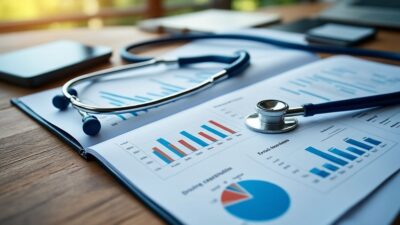Image d'un rapport ouvert avec des indicateurs clés de santé sur la conduite et des outils médicaux autour.