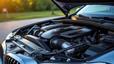 Moteur diesel complexe d'une voiture avec capot ouvert