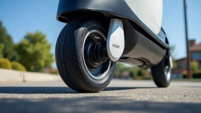 Photo en gros plan des roues et pneus de la Leapmotor B par une journée ensoleillée