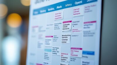 Calendrier détaillé montrant des étapes et rendez-vous pour la récupération du permis.