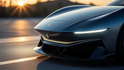 Design élégant et innovation de la Ferrari Luce électrique en gros plan.