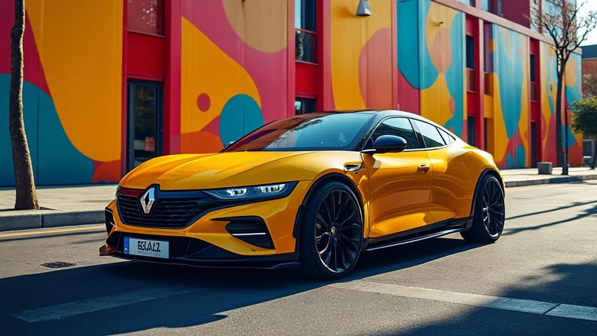 Vue artistique de la silhouette iconique de la Renault RTurbo dans un cadre urbain coloré.