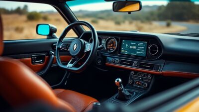 Tableau de bord de la Renault Turbo en contraste entre le moderne et le vintage sous une lumière naturelle