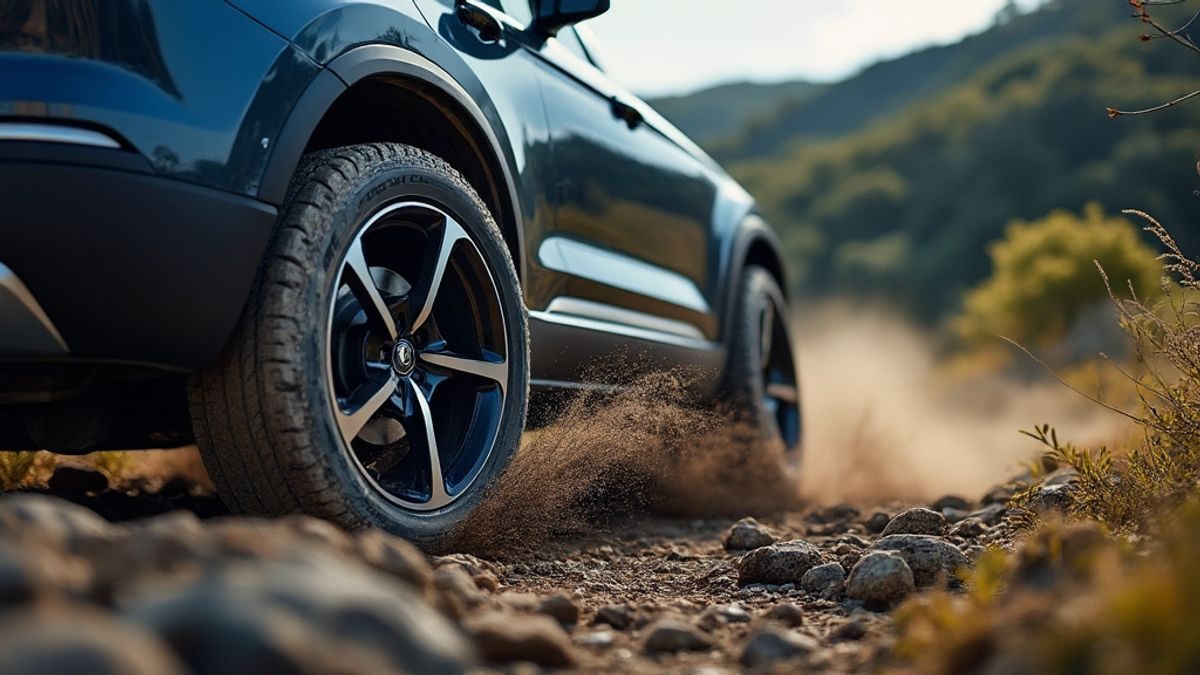 Image d'une roue de SUV sur un terrain difficile illustrant sa performance hors route
