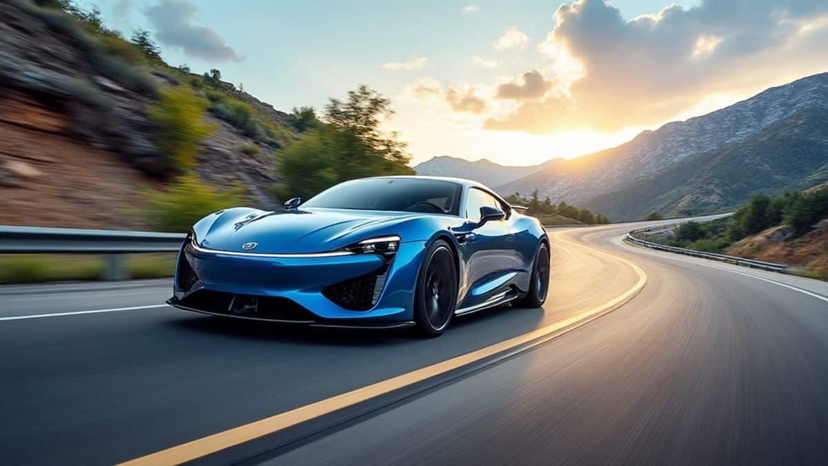 Photo de l'Alpine Aelectric démontrant son agilité et sa performance sur des routes sinueuses