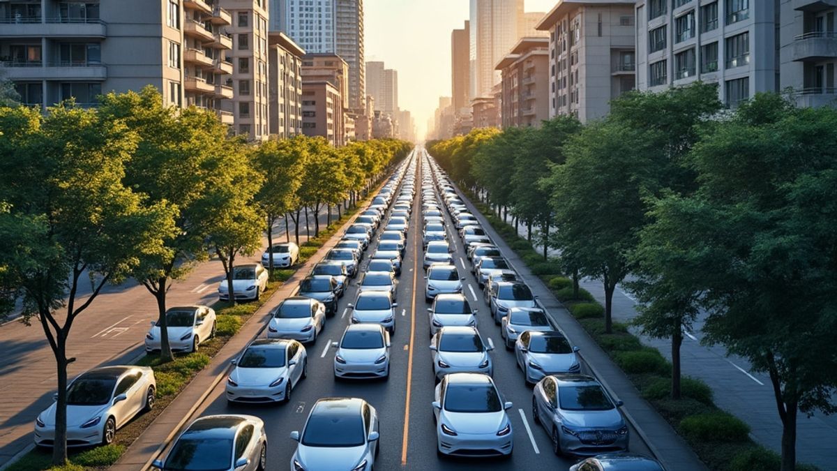 Image aérienne d'une grande ville avec voitures électriques dans les rues