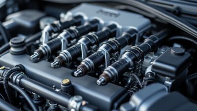 Vue rapprochée d'injecteurs de carburant dans un moteur TCe soigneusement entretenu