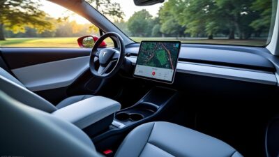 Vue intérieure du Tesla Model Y montrant le confort et la technologie avancée de son habitacle