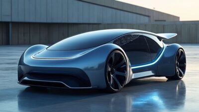 Vue rapprochée d'une voiture électrique avec batterie solide Wh/kg avancée