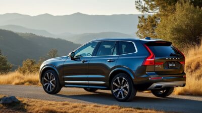 Vue de côté du Volvo EX spacieux dans un paysage scénique