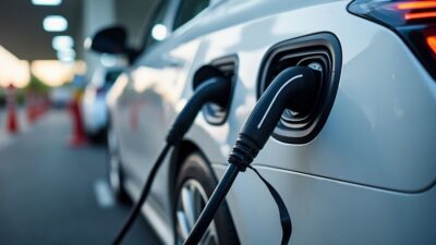 Vue détaillée des connecteurs de charge pour véhicules électriques dans une station moderne en Chine.