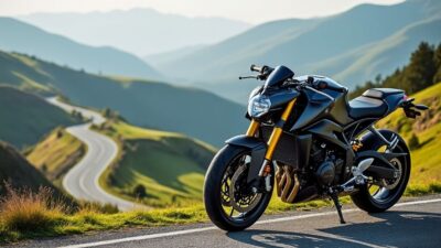 Moto chic sur fond de routes de campagne
