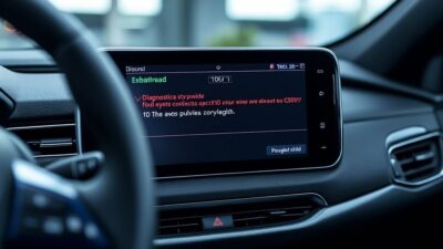 Appareil de diagnostic avec code d'erreur P relié à une Peugeot dans un garage automobile.